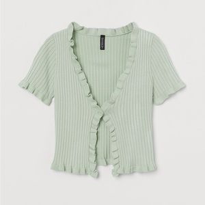 h&m ruffle-trimmed ribbed cardigan